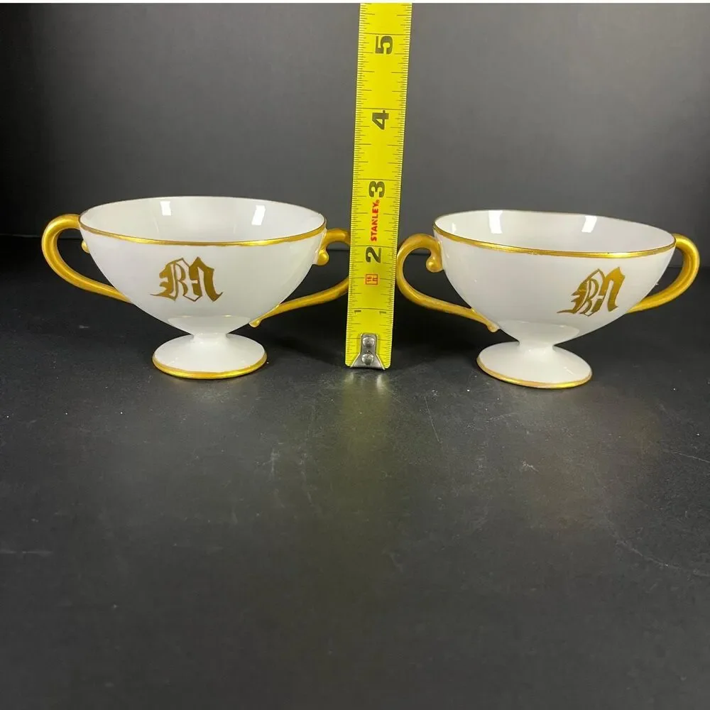 Antique Carl Tielsch (C.T.) Altwasser Monogrammed Bouillon Cups Germany Silesia